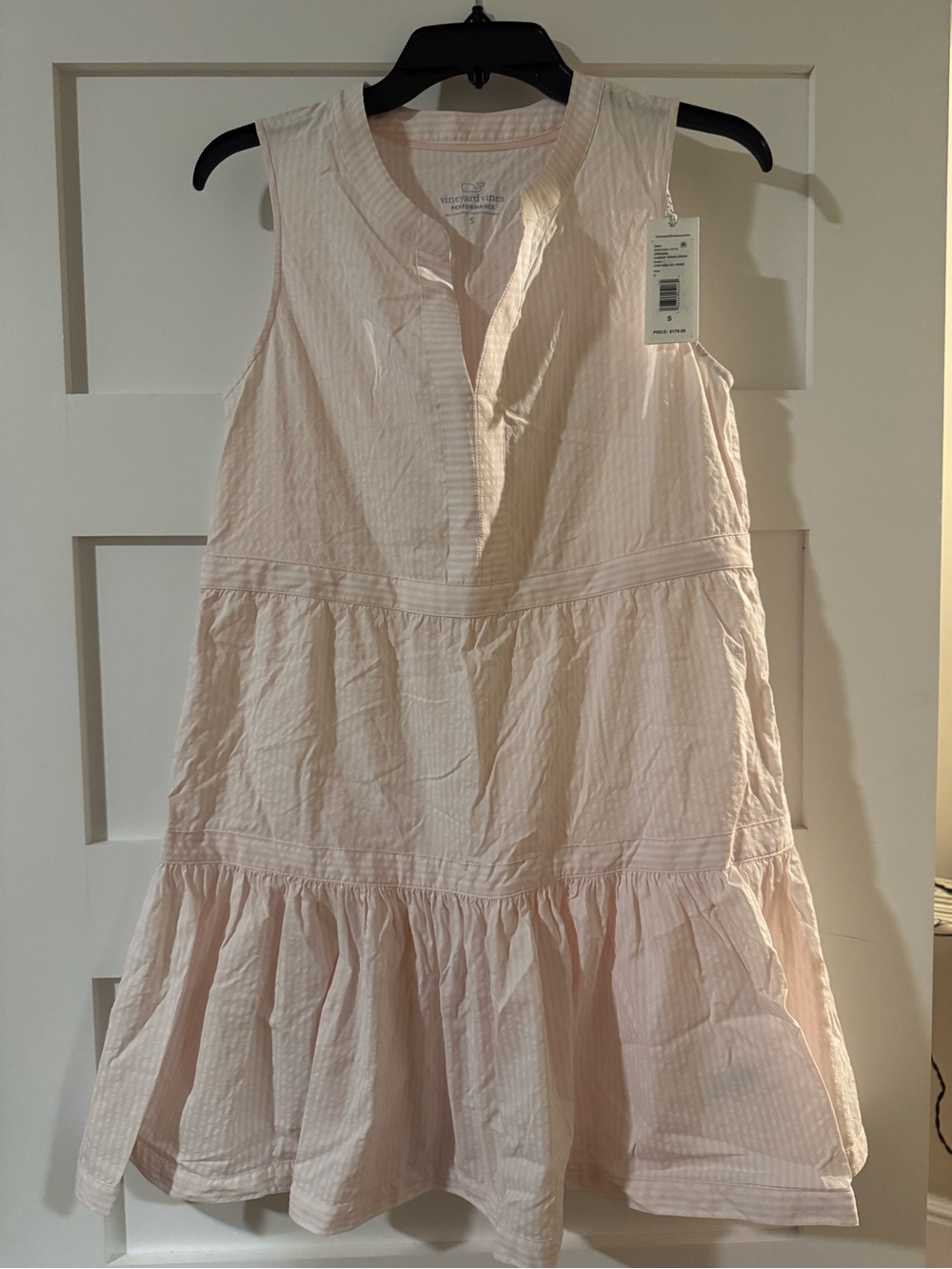 Women’s Vineyard Vines Harbor Tiered Sleeveless Seersucker Dress - Light Pink